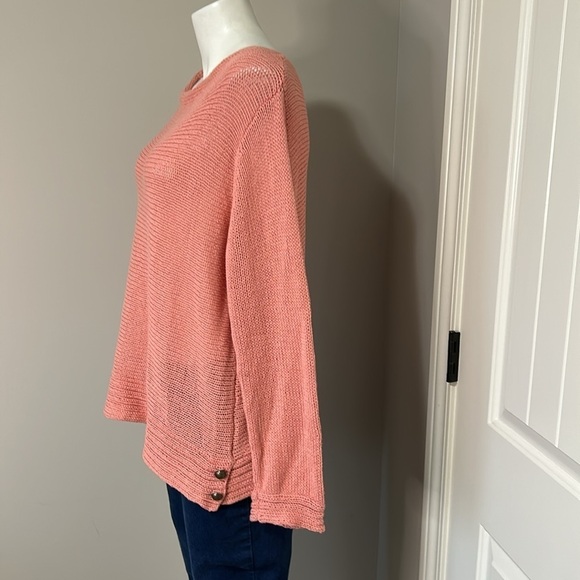 WOODEN SHIPS Scoopneck Peach Open Knit Button Side Sweater Long Sleeve Sz M/L - Picture 4 of 10